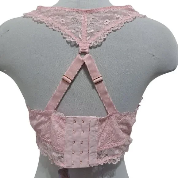 Savage X Fenty Floral Lace Bralette Racerback Pink/ Black Bra 1X NWT - Picture 7 of 17